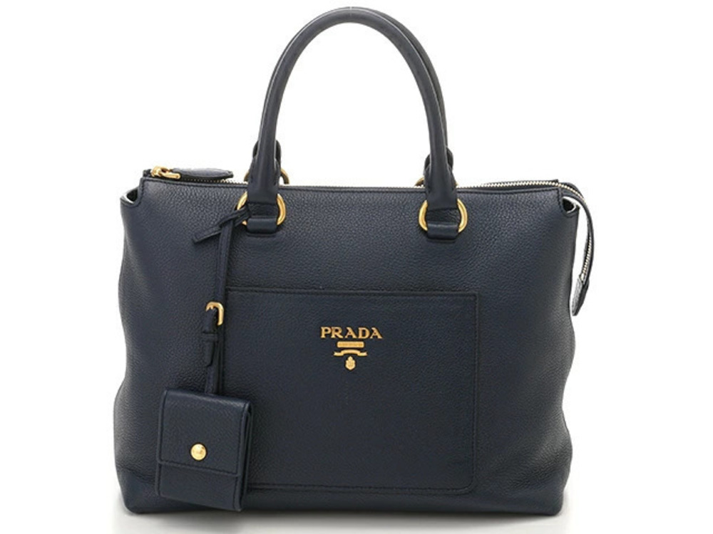 Prada Bag Shoulder Calfskin Navy Blue